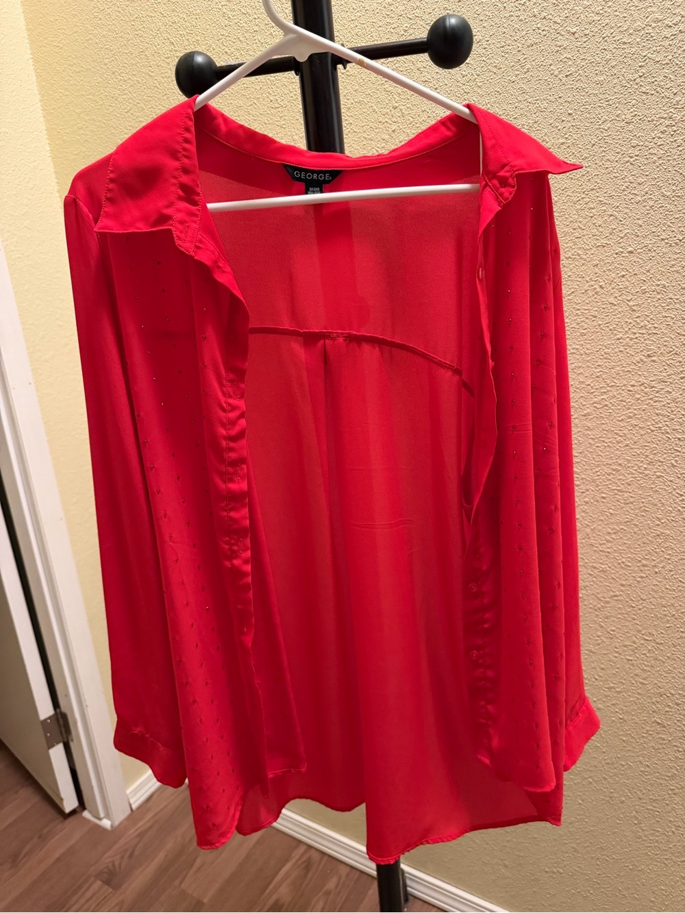 George Bright Red Sheer Button-Down Blouse
